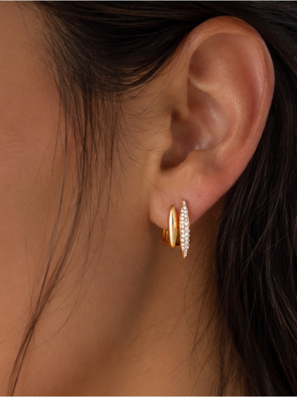 18K Gold Plated Cubic Zirconia Double Bar Stud Earrings